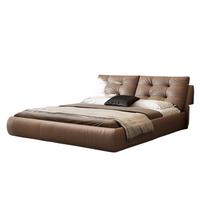 Lit de Luxe Moderne de Style Italien avec Rangement Intégré, Revêtement en Cuir Confortable et Cadre en Bois de Chêne, Rembourrage Doux pour Chambre Parentale