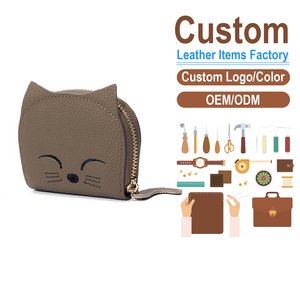 Nouveau Porte-cartes en Cuir Véritable Motif Chat Mignon, Portefeuille Dessin Animé Style Ins, Usine Personnalisée OEM/ODM, Étui à Cartes Multi-emplacements - Product Image 1