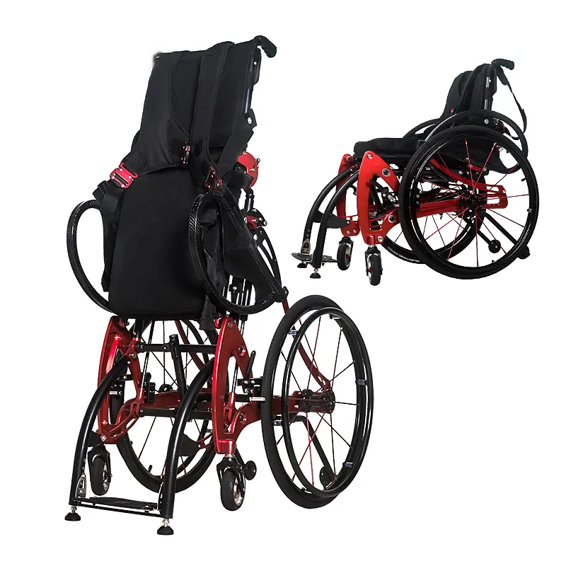 Freno a mano leggero telaio in acciaio resistente ruote in lega di alluminio sedia a rotelle in piedi seduta manuale e sedia a rotelle in piedi