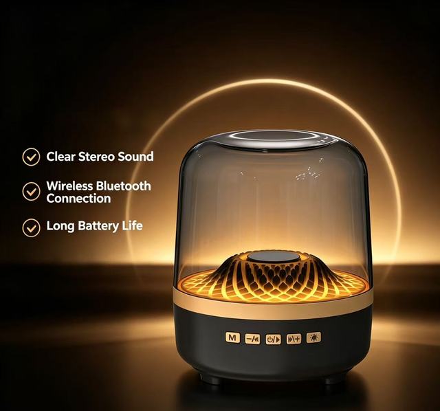 Portable Glass Speaker RGB Ambient Light Desktop Mini Wireless Speaker Stereo Home Audio Support TF Card U Disk