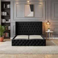 Luxuriöses Modernes Weiches Schwarzes Samt-Polsterbett mit Hydraulischem Gaslift, Flügelkopfteil und Holzrahmen für Schlafzimmer