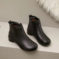 Botas Cortas Planas Antideslizantes de Piel Vacuna Estilo Vintage 2025, Zapatos Casuales Cómodos para Mujer, de Piel Vacuna Suave