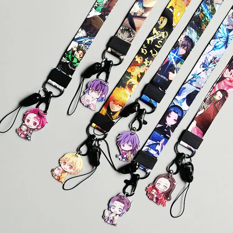 Promotional polyester heat print ID card holder custom anime lanyards with acrylic charm