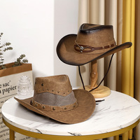 Sombrero Vaquero de Cuero Sintético PU Estilo Western con Acabado Liso, Corona Reforzada e Interior Transpirable, Ideal para Eventos Temáticos y Uso Diario
