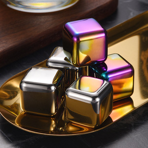 Stainless Steel Ice Cube Metal Chilling Beer Whiskey Red Wine Bar Set 6 Pcs Square Cooling Freezer Proof - Product Image 1