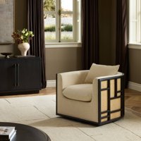 Fauteuil pivotant moderne et minimaliste en tissu beige, ensemble design avec cadre noir, durable, pour salon de luxe et projets de villas