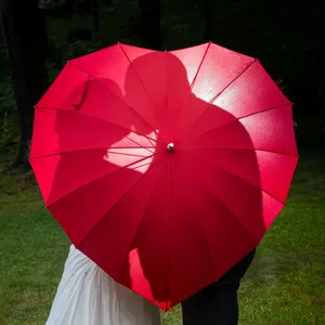 SUNDAY Valentine's Day Wedding Red Heart Shape Umbrella