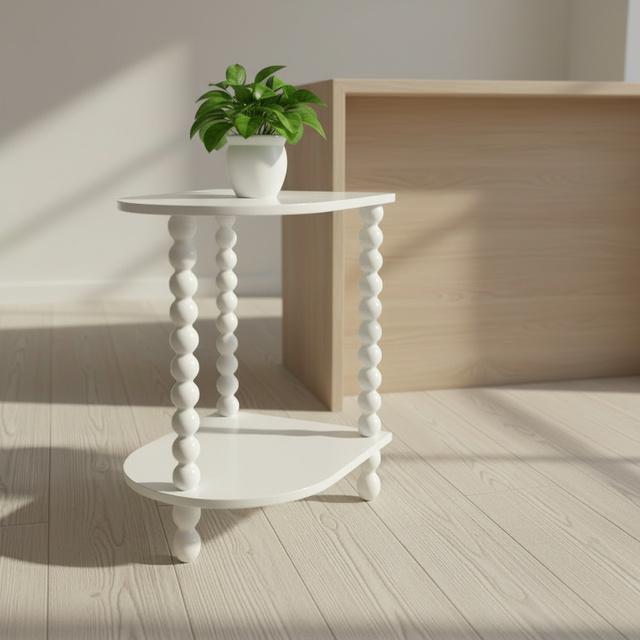 Wood Small Side Table With Shelf Wood Round End Tables for Small Spaces for Living Room Bedroom Corners and Office White