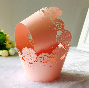 Emballages de <span class=keywords><strong>Cupcake</strong></span> 10 pièces gâteau gobelets en papier escargot conque rose coquille dentelle découpée au Laser doublure cuisson tasse évider étui à Muffins - Product Image 2