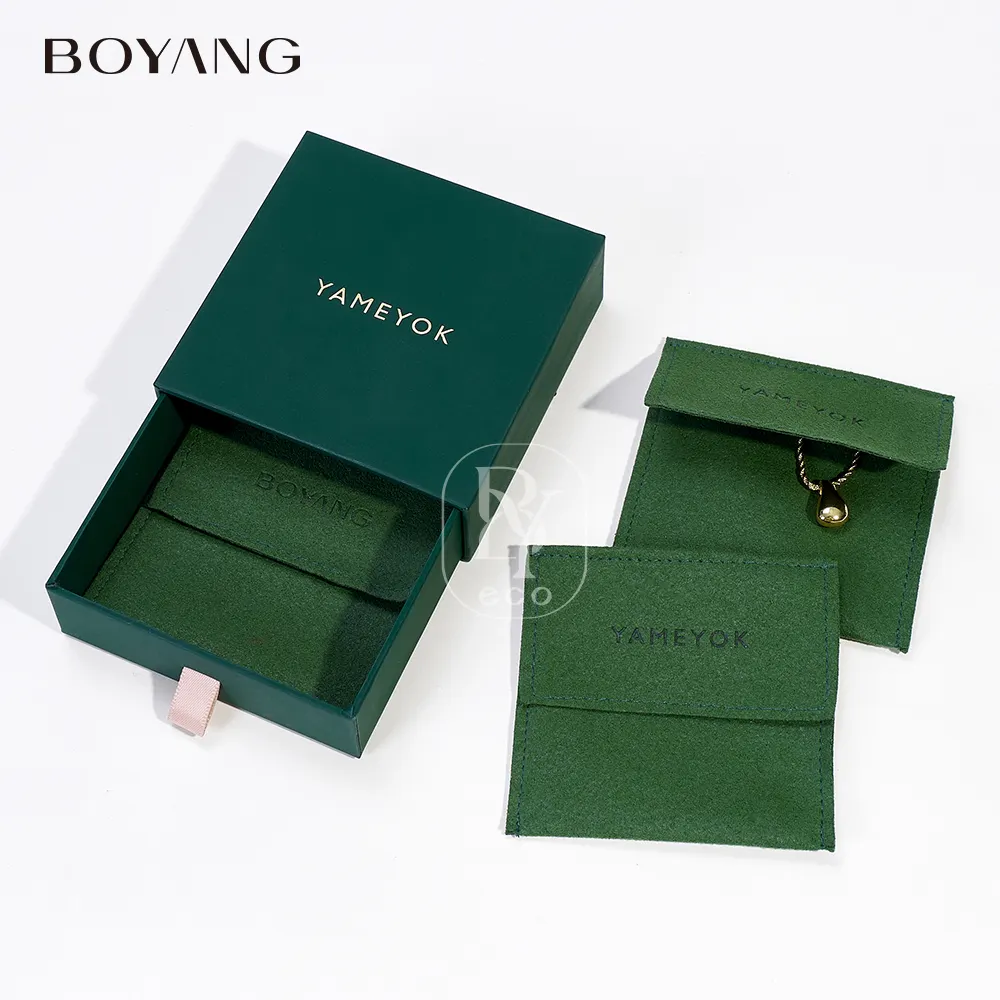 Custom moda lusso patta microfibra confezione regalo gioielli sacchetto con scatola