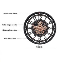 Horloge murale ronde dynamique à engrenages rétro industrielle créative de 45 cm, vente en gros d'usine, pour la décoration de la maison, horloge murale rotative à engrenages antique
