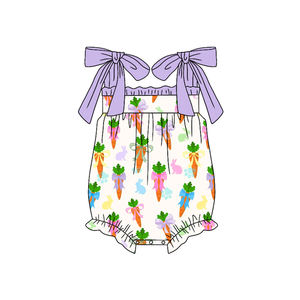 Preventa MOQ 5, Ropa de Boutique con Estampado de Conejito Navideño y Lazos de Zanahoria para Niñas, Ropa a Juego para Hermanas, Precio de Fábrica, Venta al por Mayor para Pascua - Product Image 3