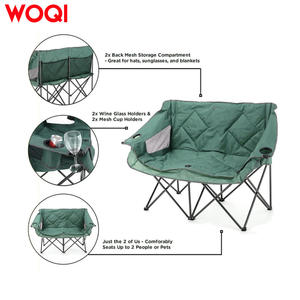 Chaise de camping pliante double Woqi pour l'extérieur, cadre en aluminium extra large, tissu Oxford vert, chaise de jardin avec porte-gobelets - Product Image 3
