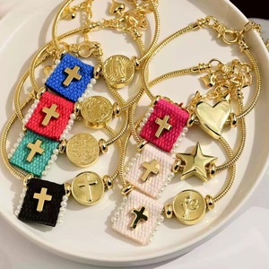 Pulsera <span class=keywords><strong>de</strong></span> Cuerda Trenzada Colorida BD-D802, Pulsera con Dijes <span class=keywords><strong>de</strong></span> San <span class=keywords><strong>Benito</strong></span>/Virgen María/<span class=keywords><strong>Cruz</strong></span>/Estrella, Pulsera Religiosa al por Mayor - Product Image 2