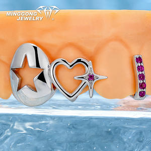 Émail Artisanat 925 Argent Fine Grillz pour Femmes Design Simple WithStar & Lip on Cap Grillz No Allergy Custom Grillz Female - Product Image 6