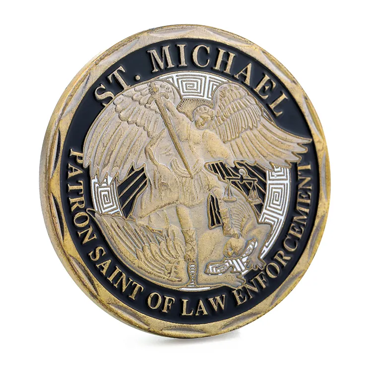 ST.MICHAEL PATRON SAINT OF LAW ENFORCEMENT両面パーソナライズされたレーザー彫刻コイン