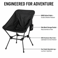 Chaise de camping pliable légère en aluminium Sportneer avec poche latérale - Conception compacte pour le camping, la randonnée, la plage et les voyages (lot de 2, noir)