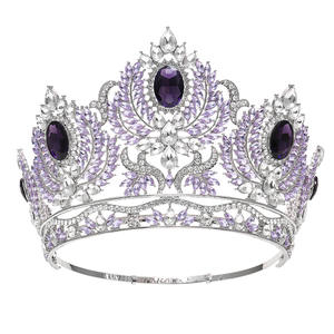 Grande <span class=keywords><strong>couronne</strong></span> de princesse élégante et colorée en strass, réglable, pour concours de beauté pour adolescentes, anniversaires, mariages - Product Image 4
