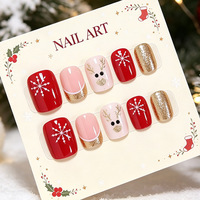 Autocollants pour ongles de Noël à motif dessin animé mignon - Flocons de neige, rennes, manucure française dorée, strass ABS, effet œil de chat, faux ongles adhésifs