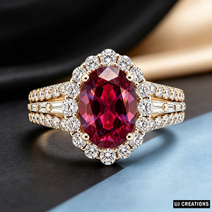Women's S925/10K/14K/18K Gold Oval Cut Gemstone <b>Ring</b> with Pave Diamond Accents Luxury Engagement <b>Ring</b> 14k Gold Plated - Product Image 5