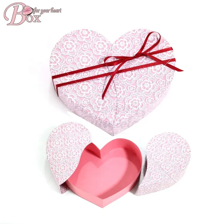 Caixa de papel de embalagem de fita de chocolate, forma de coração, caixa de presente de casamento