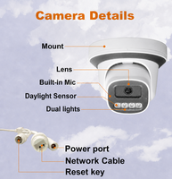 Caméra IP de sécurité PoE 5MP 30fps, vision nocturne couleur intelligente à double éclairage, détection de mouvement humain, micro intégré, IP67, boîtier métallique
