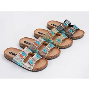 Wholesale Prime Quality Women 2 Strap Sandals Vintage Cork Slippers Designer Cork Sandals With Rhinestone