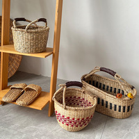 Panier de rangement multifonctionnel en jonc de mer tressé à la main, léger, écologique et coloré pour salle de bain, salon, jardin