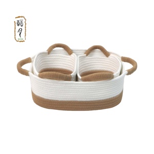 KUYUE 3-teiliger rechteckiger faltbarer Heimaufbewahrungs-Stoffkorb leicht zu transportieren kleiner Baumwollseilschalenkorb organisatorischer Gebrauch - Product Image 1