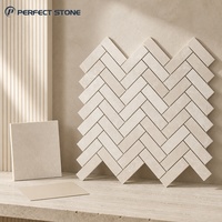 Mosaïque de marbre naturel PerfectStone, motif chevrons, beige, pour projets muraux résidentiels et commerciaux (salle de bain, cuisine)