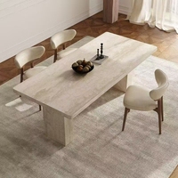 Table à manger rectangulaire au design créatif avec rangement, table à manger d'accent en ardoise et acrylique pour hôtel et villa, mobilier