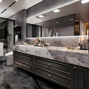 High-end ที่ทันสมัยโอ๊คห้องน้ำตู้ไร้รอยต่อแผ่นหินแบบบูรณาการอ่างล้างหน้าโต๊ะอ่างล้างหน้าสำหรับใช้ในโรงเรียน - Product Image 4