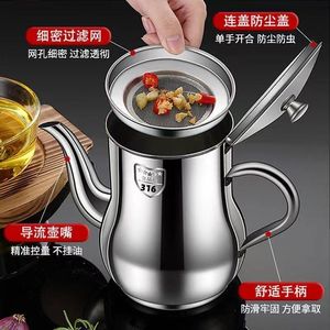 316 Stainless Steel Oil Can With Filter Screen Leak Proof Kitchen Oil <b>Pourer</b> Seasoning Bottle - Product Image 4