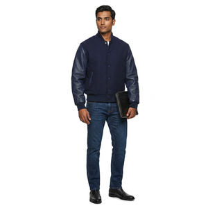 Veste universitaire d'hiver pour jeunes en laine mélangée avec poignets côtelés et design rayé emblématique pour les activités scolaires, fourrure de mouton tendance - Product Image 1