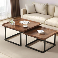 Ensemble de 2 tables basses gigognes, tables centrales carrées en noyer de 23,6 "+19,7" avec bord surélevé, meubles de salon modernes