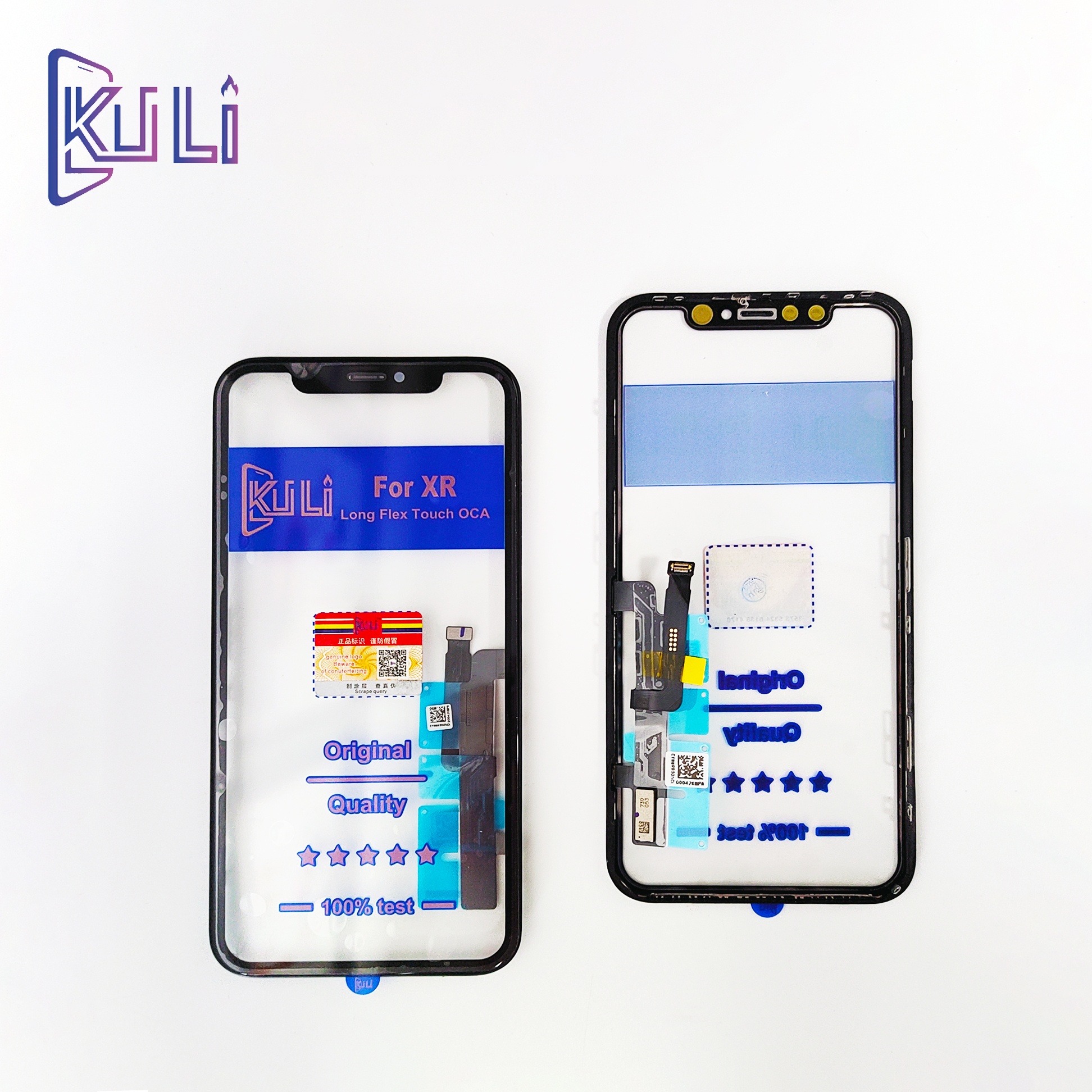 Оригинальное качество, сенсорный ЖК-экран KULI, дигитайзер, передняя стеклянная рамка для объектива, замена, длинный гибкий кабель для iPhone XR X XS MAX 11 PRO