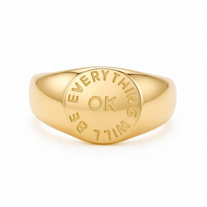 Gemnel 925 Sterling Silver <strong>Everything</strong> Will Be <strong>Ok</strong> Pinky Retro Minimalist Signet Ring Chunky Large Style Finger Band for Men - Product Image 1