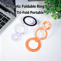 Support de téléphone magnétique pliable à trois volets, anneau de maintien amovible, poignée pliable multi-angles réglable, support de bureau pour smartphone