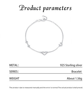 Bracelet en argent S925 poli avec breloques cœur ouvert et croix, chaîne délicate réglable, bijou élégant et romantique, cadeau idéal - Product Image 2