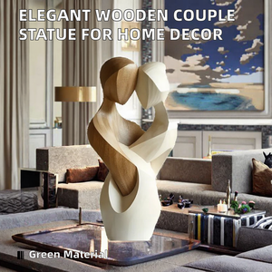 Statue de couple gravée en bois massif 2D, élégante et écologique - Décoration moderne pour salon, chambre ou bureau - Product Image 2