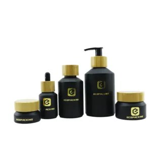15ml 30ml 60ml 100ml 120ml 200ml Luxury Cosmetic Packaging Olive Green Glass Dropper Pump Spray Bottle Bamboo Cap