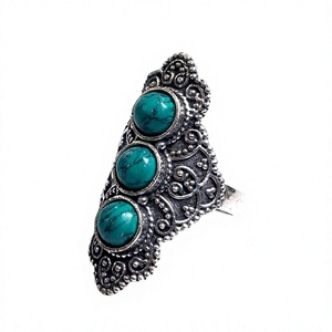 Bagues en pierre naturelle turquoise lapis-lazuli rondes, style romantique, plaquées argent/or, pour hommes et femmes, bagues en pierres précieuses - Product Image 6