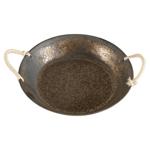 <b>Ceramic</b> Serving <b>Plate</b> Round Handmade Crackle Glaze Retro Design With Rope Handles For Party Or Home Use - Product Image 5