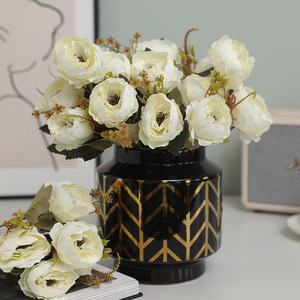 Fleurs artificielles en soie Ruilisi, pivoine à 5 têtes, jaune automnal, décoration florale pour la maison - Product Image 2