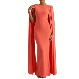 Vestido Maxi de Noche Formal para Mujer con Manga Capa, Cuello Redondo y Ajuste Ceñido - Moda - Product Image 1