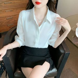 Kemeja <span class=keywords><strong>Chiffon</strong></span> Wanita Putih Musim Panas Profesional <span class=keywords><strong>2026</strong></span> Model Baru Kerah Polo Berkualitas Tinggi - Product Image 3