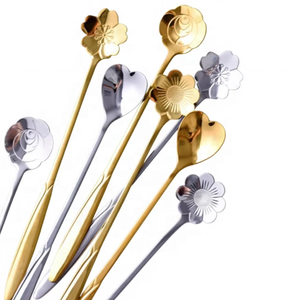 Cuillère à mélanger en acier inoxydable pour mariage, design moderne et minimaliste, à long manche, en forme de cœur, motif fleur de cerisier, rose, <span class=keywords><strong>cosmos</strong></span> - Product Image 5
