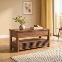 Table basse relevable à deux niveaux en noyer avec rangement dissimulé, étagère à persiennes et pieds carrés épais pour salon OEM ODM
