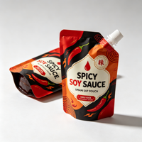 Pochette Souple Transparente Personnalisée de Qualité Alimentaire avec Bec Verseur pour Ketchup et Sauce Tomate, 200ml, Vente en Gros