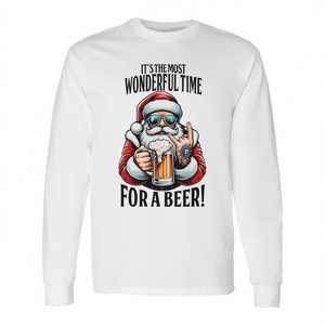 Camiseta genial de manga larga de Navidad de Santa Claus: es la mejor hora para tomar una cerveza - Product Image 2